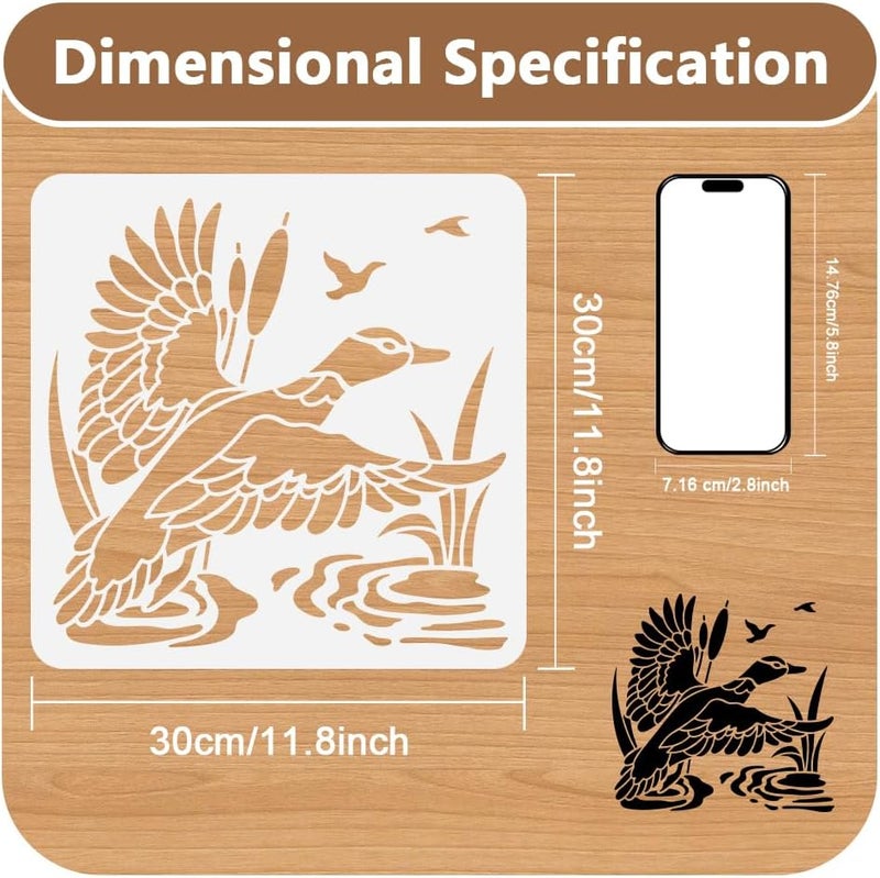 DOODLREAM Duck Fly Stencil for Painting, 11.8"x11.8" Plastic Wild Duck Bird Stencil Drawing Template,DIY Craft Paint Template for Wall Home Decor Wood Burning Card Canvas Fabric Journal Paper - Image 2
